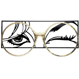 Gilde Metallbilder Wanddeko Bilder Metall – Moderne Wanddekoration Wohnzimmer – Wandbild 3D Metallbild Wand Deko Frau Brille Wall Decoration 42 x 90 cm Schwarz Gold