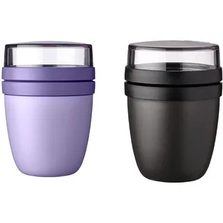 Mepal - Lunchpot Mini Ellipse Mixed - Nordic Black + Vivid Lilac – 300 ml praktischer Reisebecher, Joghurtbecher, To go Becher – Geeignet für Tiefkühler, Mikrowelle und Spülmaschine, 420 ml