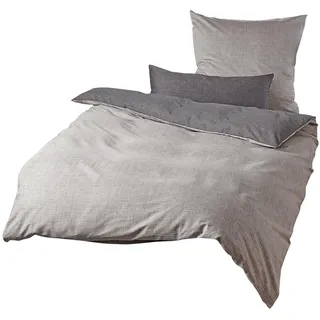 Traumschlaf Mako Satin Wendebettwäsche Texture aus Reiner Baumwolle - seidig Glatte Ganzjahresbettwäsche - 135x200 cm + 80x80 cm, dunkelgrau
