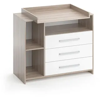 Vicco Wickelkommode Oskar Weiß/Sonoma 113 x 100 cm , Weiß, Sonoma Eiche , Holzwerkstoff , 7 Fächer , Rechteckig , 113x100x53 cm , Babymöbel & Kindermöbel, Babyzimmer, Wickelkommoden & Zubehör, Wickelkommoden