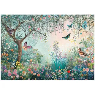 Wallarena Fototapete Kinderzimmer Wald Tiere Kindertapete 350x250 , Grün , Papier , Baum/Pflanze/Natur , Rechteckig , 350x250 cm , FSC 100% ,