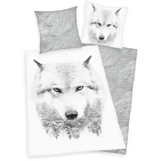 Herding Bettwäsche Set mit Wolf 135 x 200 cm 80 x 80 cm 100% Baumwolle
