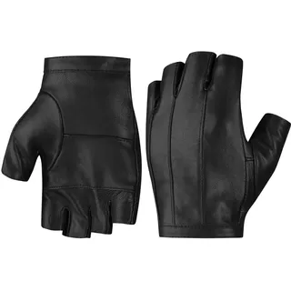 Harssidanzar Fahrhandschuhe für Männer,Ungefütterte Fingerlose Half Finger Leder Fahrhandschuhe KM049EU,Schwarz,Größe S