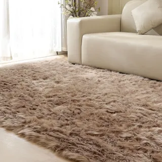 ORINOVA Teppich Flauschig Beige 180x270 cm Fellteppich Wohnzimmer Waschbar Kuschelteppich Schlafzimmer Kunstfell Bettvorleger Weich