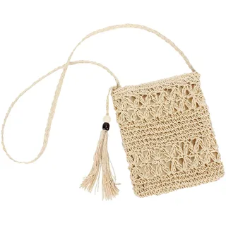 NCZCDZSW Strohtasche Damen, Stroh Umhängetasche mit Quaste Stroh Handtasche Crossbody Tasche, Gewebte Handgefertigte Boho Tasche Retro Strandtasche für Sommer Urlaub Strand Reisen