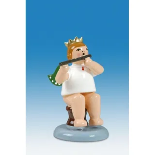 Engelmusikant Engel sitzend mit Querflöte mit Krone Höhe ca 6 cm NEU Erzgebirge