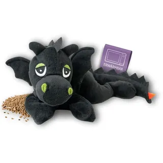 Habibi Plush Wärmekissen/Stofftier f. Kinder und Erwachsene – 1862 Glücksdrache-Drache schwarz mit Hirsefüllung, Wärmekuscheltier zum Erwärmen in der Mikrowelle/Backofen, ideal auch für Babys