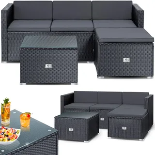 Kesser KESSER® Polyrattan Lounge Aruba – Gartenlounge für 3-4 Personen Gartenmöbel-Set Sitzgruppe aus 3er Gartensofa, Sessel, Hocker und Beistelltisch mit Sitzkissen - für Garten, Terrasse und Balkon