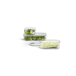 Mepal EasyClip Frischhaltedose aus Glas, 3-teilig, nordic sage, Aufbewahrungsdosen aus gehärtetem Borosilikatglas mit transparentem Deckel, 1 Set = 2x 1 Liter, 1x 2,25 Liter