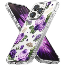 Ringke Fusion Design Case Kompatibel mit iPhone 14 Pro Max Hülle, Floral Blumen Muster Stoßfeste Case mit Band Löcher - Purple Rose