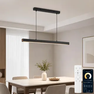 SENFAY 80CM LED Pendelleuchte Esstisch Dimmbare Moderne Hängeleuchte Holz Mit Fernbedienung, Linear Design Höhenverstellbar Küchenlampe Hängend, Hängelampe Schwarz Für Büro Esszimmer Wohnzimmer Küche