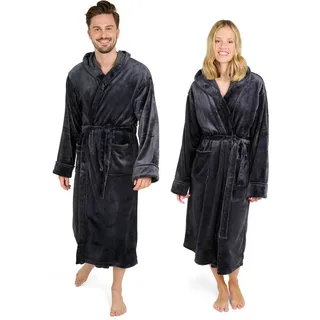 Blumtal Badenmantel Damen & Herren L - Morgenmantel mit Kapuze, extra saugstark, lang, für Sauna, Anthrazit , Textil , onesize , Heimtextilien, Badtextilien, Bademäntel