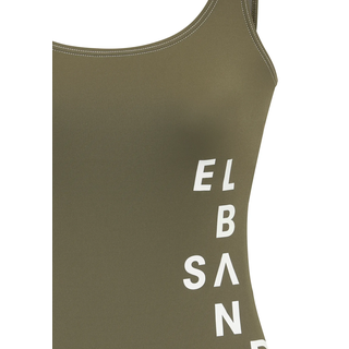 Badeanzug ELBSAND "Deep", Damen, Gr. 34, Cup A/B, grün (olive), Recycling-Polyamid, kontrastfarbene Details, unifarben, Badeanzüge Badeanzug, mit Logo in Kontrastfarbe