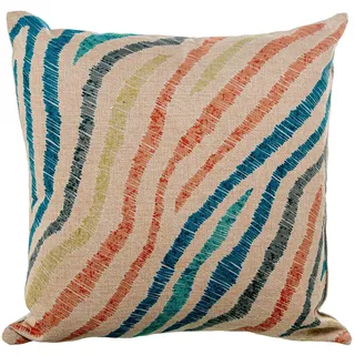 DRW Quadratisches Kissen aus Polyester und Baumwolle mit Reißverschluss und Streifen in Blau und Orange, 45 x 10 x 45 cm