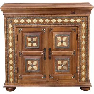 Marrakesch: Orientalische Kommode mit Holztüren und Messingakzenten, 100 cm | Vintage-Charme, kleines Sideboard, Kommode, Ablage für stilvolle Aufbewahrung und Boho-Dekoration im Wohnzimmer und Schlafzimmer - Braun