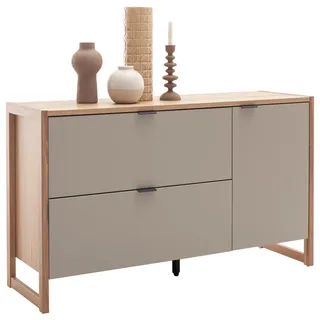 Hom`in Sideboard , Grau, Eichefarben , Holzwerkstoff , 1 Fächer , 2 Schublade(n) Schubladen , 140x84x44 cm , Holzmöbel, Wohnwände Holz, Wohnwand Serien Holz