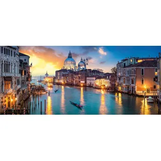 Bönninghoff Leinwandbild "Wandbild VENEDIG XXL – Leinwandbild Keilrahmen Deko modern" Boote & Schiffe  Stadt  Venedig 1 Stk. tlg. auf Keilrahmen gespannt, farbe bild(er): blau, orange, gold