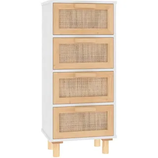 vidaXL Sideboard Weiß 40x30x90 cm Massivholz Kiefer und Natur-Rattan