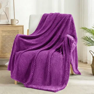 Exclusivo Mezcla Decke Kuscheldecke Flauschig Fleecedecke Wohndecke mit Waffelmuster, Leichte, Weiche und Warme Sofadecke Bettüberwurf, 130x170 cm Lila