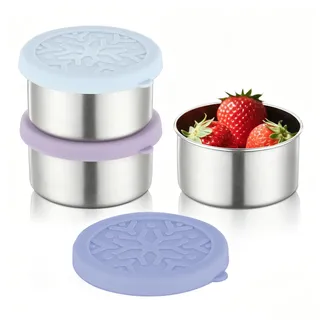 Misichao Edelstahl Snack-Box 3x220ml, plastikfrei, auslaufsicher, Kinder | Edelstahl Brotdose Wiederverwendbare Snack-Behälter aus Metall mit auslaufsicheren Deckeln