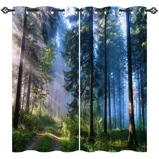 ANHOPE Natur Wald Dschungel Baum Vorhänge mit Ösen Blickdichte Gardinen Blackout Curtain Thermo Vorhang Weich Schlafzimmer Wohnzimmer Verdunklungsvorhänge 2er Set H 160 x B 140 cm