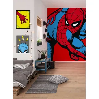 KOMAR Vlies Fototapete - Marvel PowerUp Spider-Man Watchout 200 x 250 cm (Breite x Höhe) - Kinderzimmer, Kindertapete, Tapete