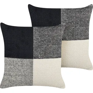 BELIANI Dekokissen 2er Set Schwarz und Beige Baumwolle 45 x 45 cm Bezug mit Füllung Reißverschluss Patchwork Karo Muster Modern Wohnzimmer Schlafzimmer - Schwarz, Beige