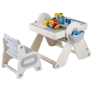 Costway Kindertisch mit stuhl grau(2-tlg) , Grau , Kunststoff , 82x58x67 cm , Babymöbel & Kindermöbel, Kinderzimmer & Jugendzimmer, Kindersitzgruppe