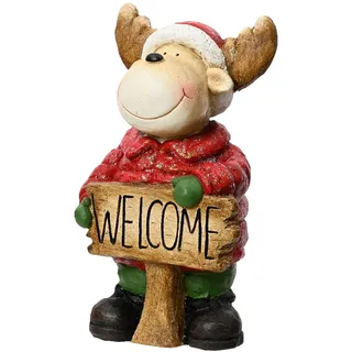 Rentier mit Plakette Weihnachtliche Dekofigur 32,5 x 18,5 cm