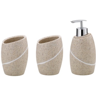 kela Badset Talus, 3-teilig, Polyresin, beige, 2x Becher, 1x Seifenspender 300 ml, 390230