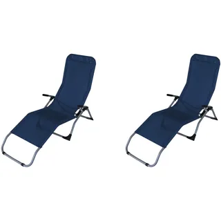DEGAMO Gartenliege Saunaliege Kippliege SYLT, Stahl + Kunstgewebe blau, faltbar, 2 Stück - Blau, Grau
