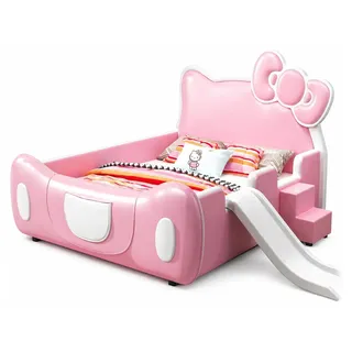 Rosa Kinderbett mit Trittstufe und Rutsche Hello Kitty Bett für Mädchen - Rosa