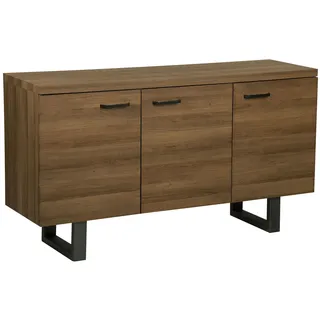 BELIANI Sideboard Dunkler Holzfarbton MDF Platte Metall 79 x 140 x 42 cm Modern Industrieller Stil Viel Stauraum Stabiles Gestell Wohnzimmer - Dunkelbraun, Grau