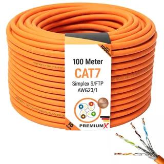 Premium X CAT 7 Netzwerkkabel 100m LAN Kabel Simplex Kupferkabel Ethernet Datenkabel S/FTP PiMF PoE Eca Kat7 Verlegekabel Installationskabel für müheloses Verlegen