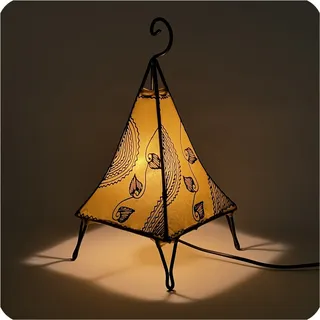 Orientalische Lampe Hennalampe marokkanische Lederlampe Tischleuchte Stehleuchte Pyramide Ranke 35-38 cm, gelb - Gelb