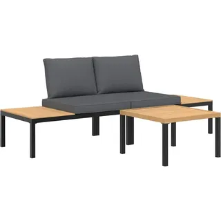 vidaXL 3-tlg. Garten-Sofagarnitur mit Kissen Schwarz Aluminium - Schwarz