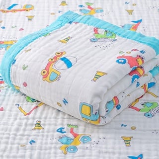 Hivia Musselin Decke 6 Lagig Kuscheldecke Baby Baumwolle 110 x 110 cm Musselin Babydecke Wickeldecke Weiche Decke für Badetuch,Kinderdecke Neugeborene Unisex (Blau Ingenieurfahrzeug)