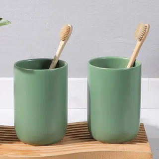 Zahnputzbecher Keramik Set, Zahnbürstenhalter für Elektrische Zahnbürste Zahnbürste und Zahnpasta, Kinder Toothbrush Holder, Zahnbürsten Badezimmer Organizer Grün