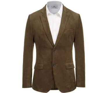 Paul Jones Herren Casual Cord Blazer Jacke Slim Fit Zwei Knöpfe Sport Mantel, Kaffee, M