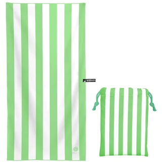 PEAQUE Mikrofaser-Handtuch mit Tasche - 90x200 cm - gestreiftes Badetuch, Reisehandtuch, Microfaser Handtücher, leicht, schnelltrocknend, dünn - Grün/Weiß
