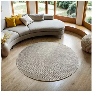 Myflair Möbel & Accessoires Wollteppich Anisa, rund, Höhe: 10 mm, Wendeteppich, meliert, reine Wolle, handgewebt, Wohnzimmer beige|grau Ø 200 cm x 200 cm x 200 cm x 10 mm