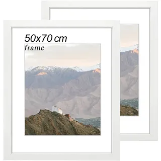 RUN HELIX Bilderrahmen 50x70 Weiß 2er Set – rahmen 50x70 cm mit bruchsicherem Acrylglas und Passepartout - Leichtgewicht 50x70 cm bilderrahmen für Poster, Bilder, Diplome - Wand Dekoration
