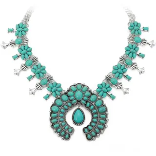 EVER FAITH Kragen Halskette Böhmische Blau Türkis Art Deco Blumen Kostüm Statement für Damen