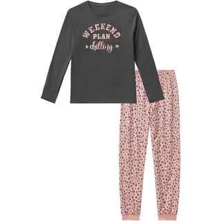 Buffalo Pyjama 2 tlg. langer Schlafanzug mit Leo-Print, aus Baumwolle, anthrazit, bedruckt