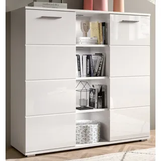 Highboard "Grazie" in weiß Hochglanz Wohn- und Esszimmer Kommode 110 x 108 cm - Weiß