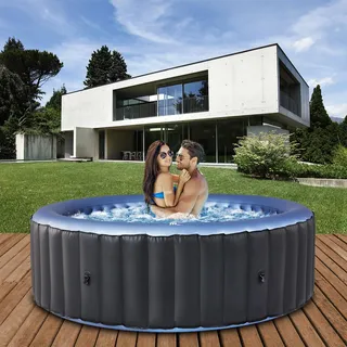 MSpa Whirlpool Comfort Bergen | 8 Personen Pool - In- & Outdoor Spa - 144 Massagedüsen - Fernbedienung - Aufblasfunktion per Tastendruck - 224x224 cm - Dunkelblau
