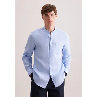 Leinenhemd SEIDENSTICKER "Schwarze Rose", Herren, Gr. M (40), normale Ärmellängen, hellblau, 100% Leinen, unifarben, slim fit, 2-Knopf-Manschette, Hemden Leinenhemd, Slim 1/1 Stehkragen Uni