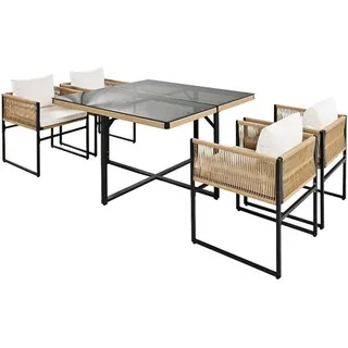 Estexo Gartenset Sitzgruppe Gartenmöbel Set Cube Essgruppe Rope Outdoor Möbel Beige - Beige/Schwarz