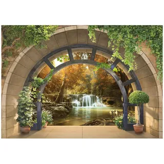 Wallarena Fototapete 3D Effekt Wasserfall Vlies Tapete 350x250 , Papier , Baum/Pflanze/Natur , Rechteckig , 350x250 cm , FSC 100% ,