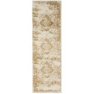 benuta Vintage-Läufer Suki 80/240 cm , Creme, Gelb , Kunststoff , Vintage , Rechteckig , 80x240 cm , Oeko-Tex® Standard 100 , für Fußbodenheizung geeignet, in verschiedenen Größen erhältlich, pflegeleicht , Teppiche und Böden, Teppiche, Teppichläufer, Läufer